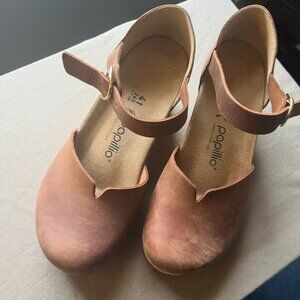 Birkenstock Papillio Mary Jane Wedges – Size 41, Cognac Leather, Suede Insole